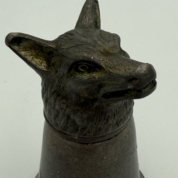 Vintage Fox Wolf Coyote Dog Head Pewter Metal Stirrup Cup / Shot Glass - Picture 8 of 9